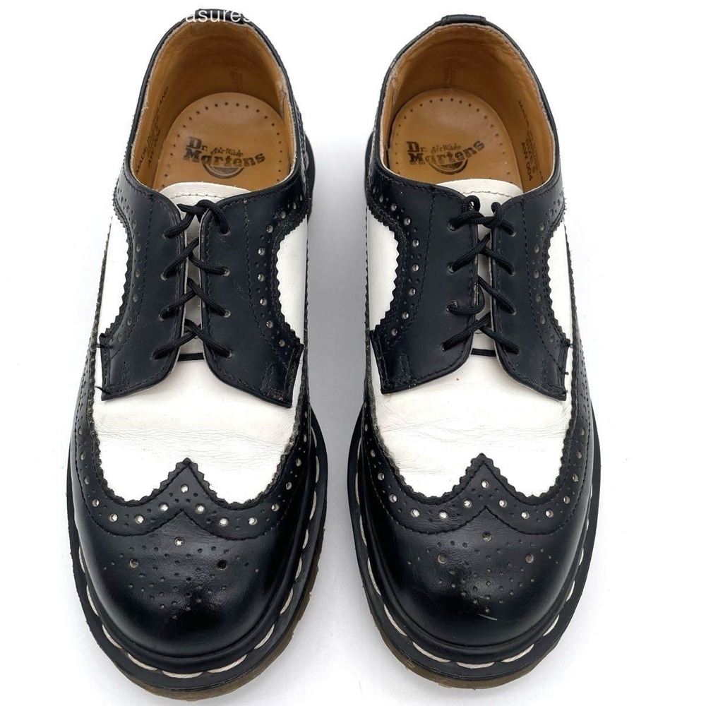 Dr. Martens 3989 Made in England Black White Wingtip Brogue Shoes Women's Size 7 - Picture 2 of 8